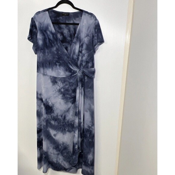 Lane‎ Bryant Size 18 Tie Dye Cloud Wash Wrap Midi Dress Boho Stretch Comfort - Picture 3 of 9